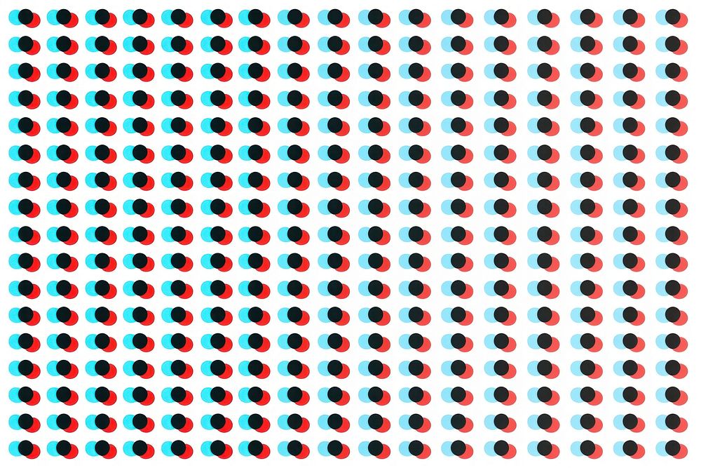 Anaglyph black red cyan fine dots pixel backgrounds pattern white background.