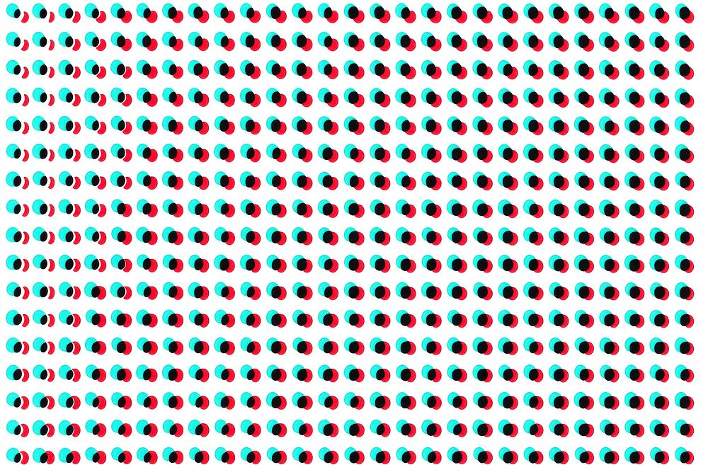 Anaglyph black red cyan fine dots pixel backgrounds pattern repetition.