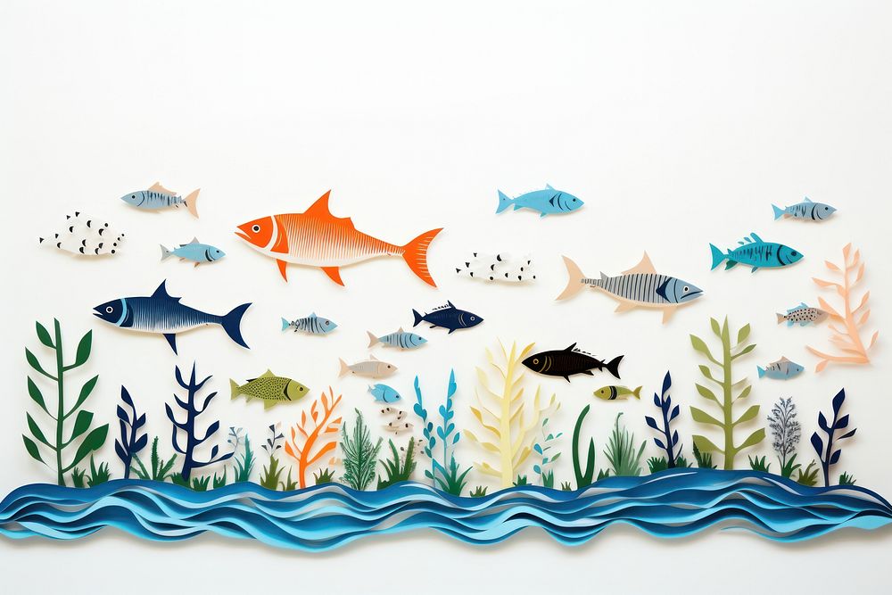 Ocean border with fish art painting animal.