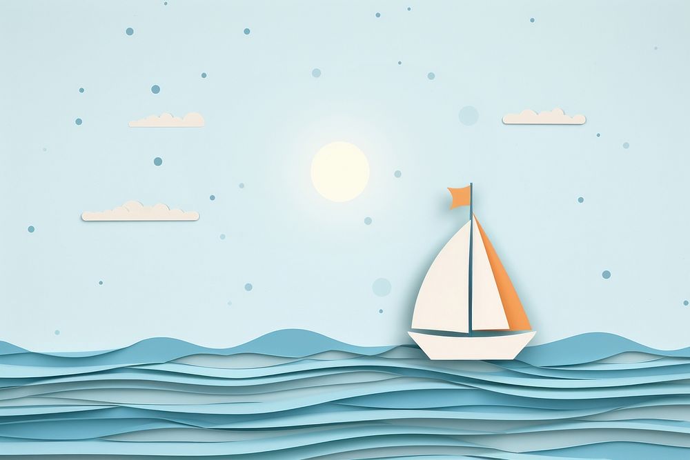 Ocean border with sailing boat sailboat outdoors painting.
