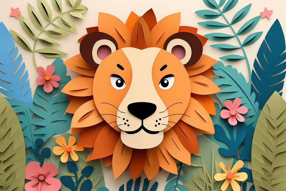 Lion in the jungle art painting pattern.