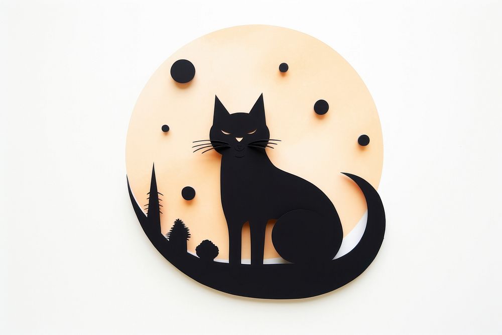 Black cat on the moon animal mammal art.