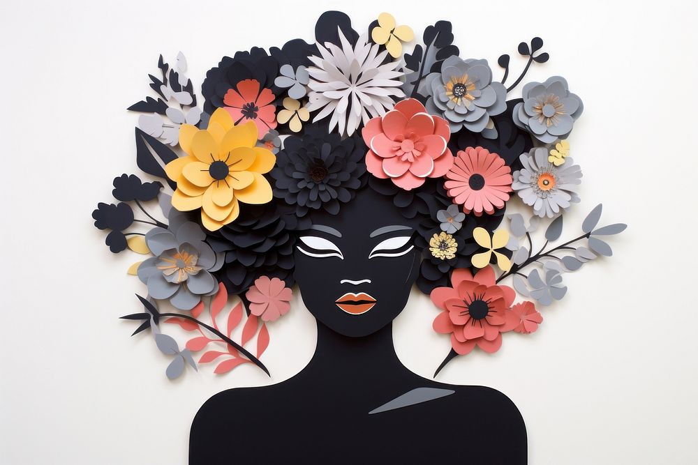 Black woman with flowers art portrait painting.