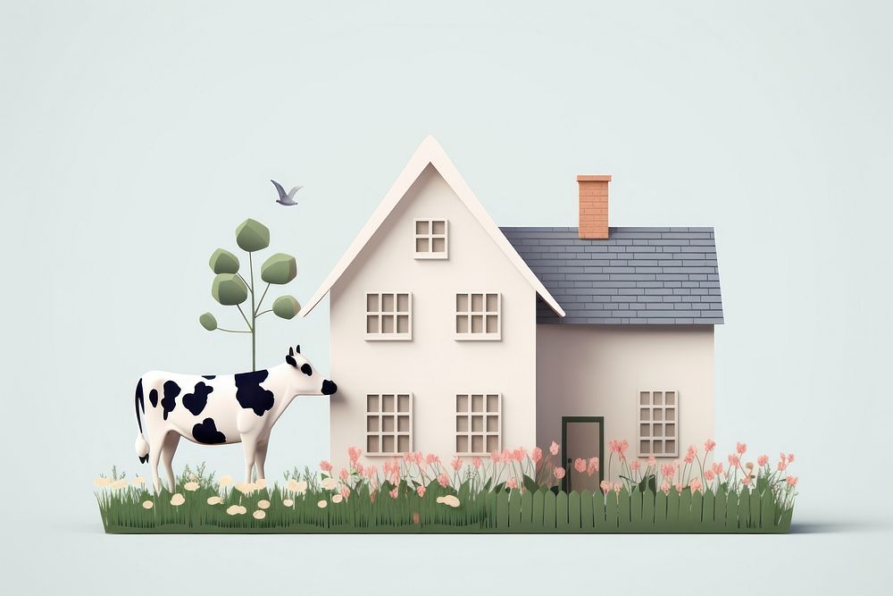 Farmhouse with cow livestock animal mammal.