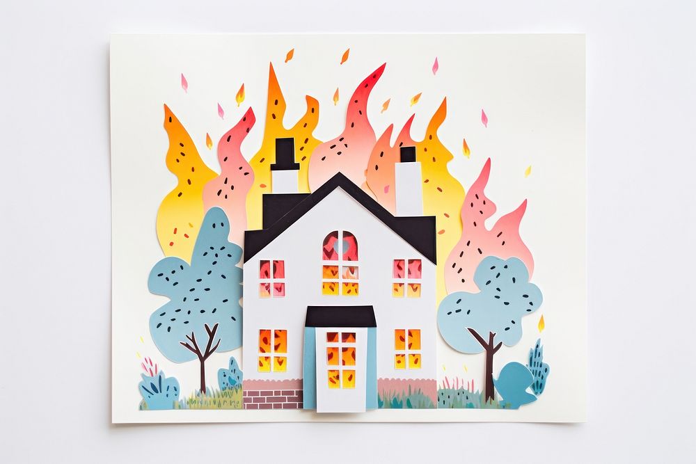 House on fire art painting paper.