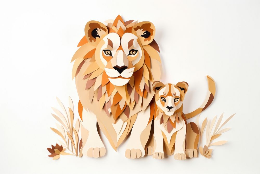 Lion mother and baby mammal animal craft.
