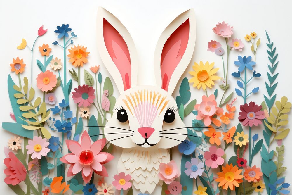 Rabbit in flower garden art craft plant.
