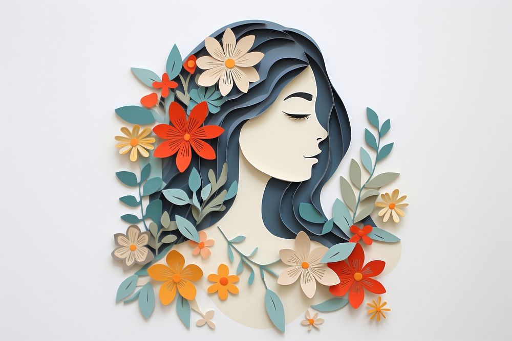 Woman with flowers art craft representation.