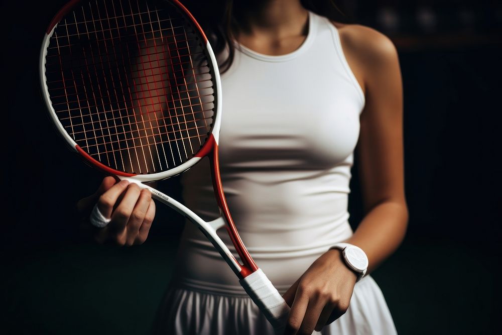 Athlete playing tennis racket holding sports.