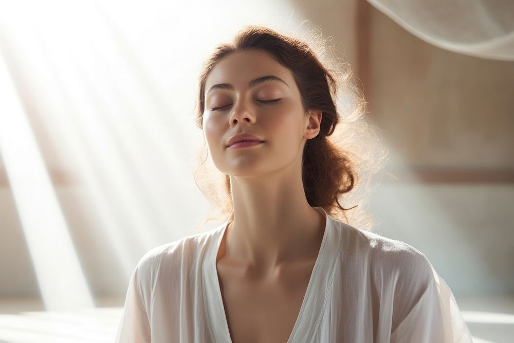 Woman meditating adult contemplation spirituality.