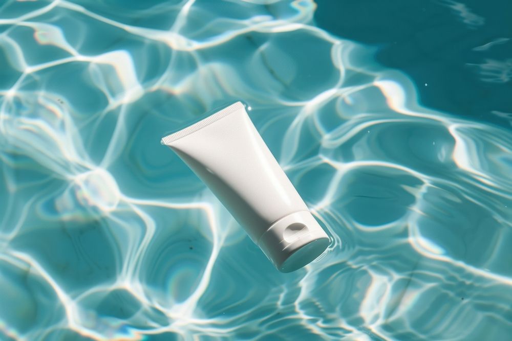 Blank white cream tube swimming swimming pool underwater.