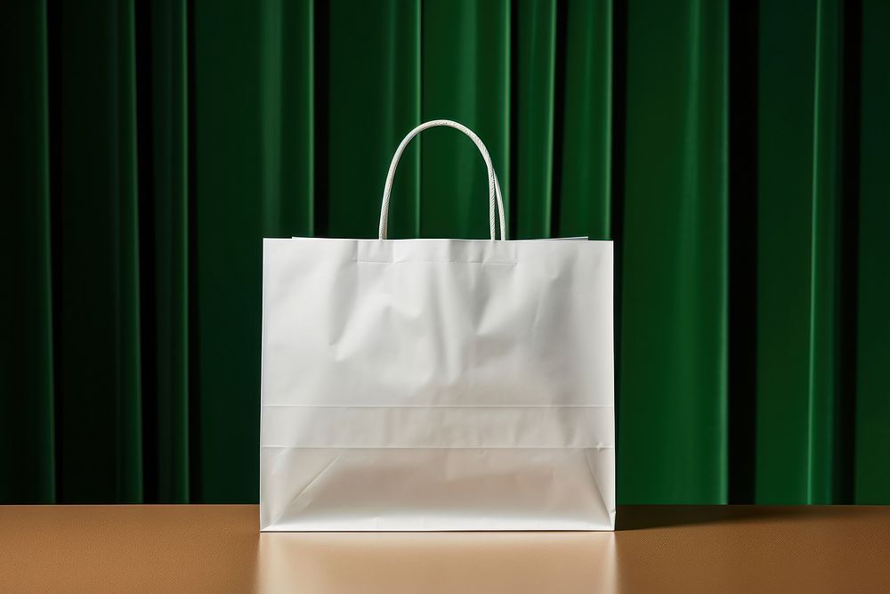 Paper shopping bag handbag white green.