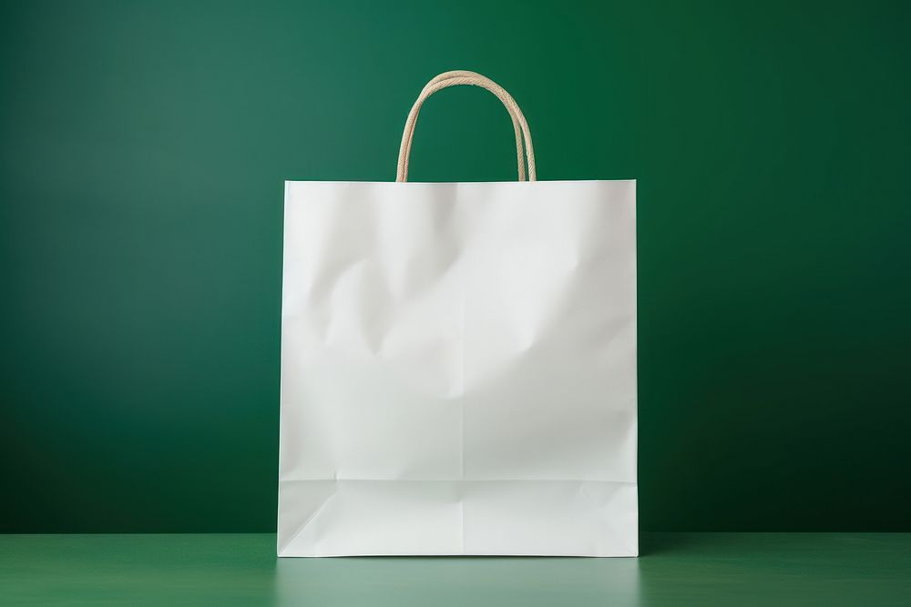 Paper shopping bag handbag green white.