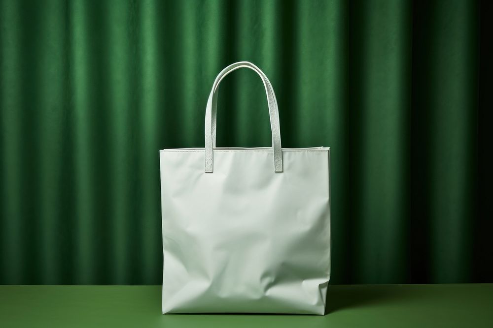 2 paper shopping bag handbag green white.
