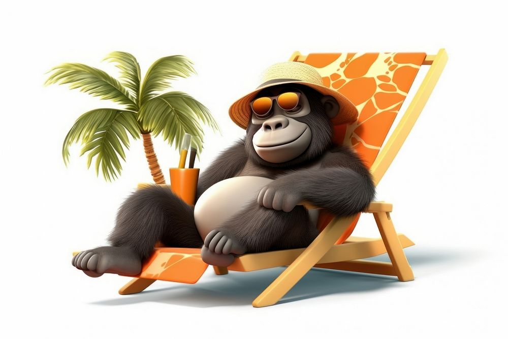 Sunbathing cartoon mammal monkey.