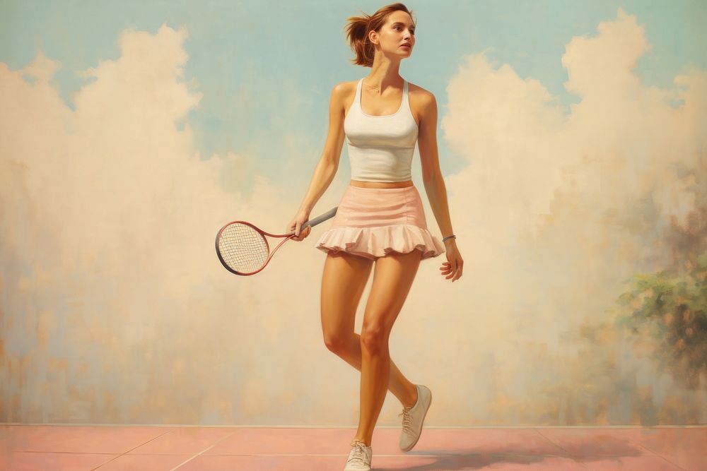 Woman athlete play tennis sports footwear racket.