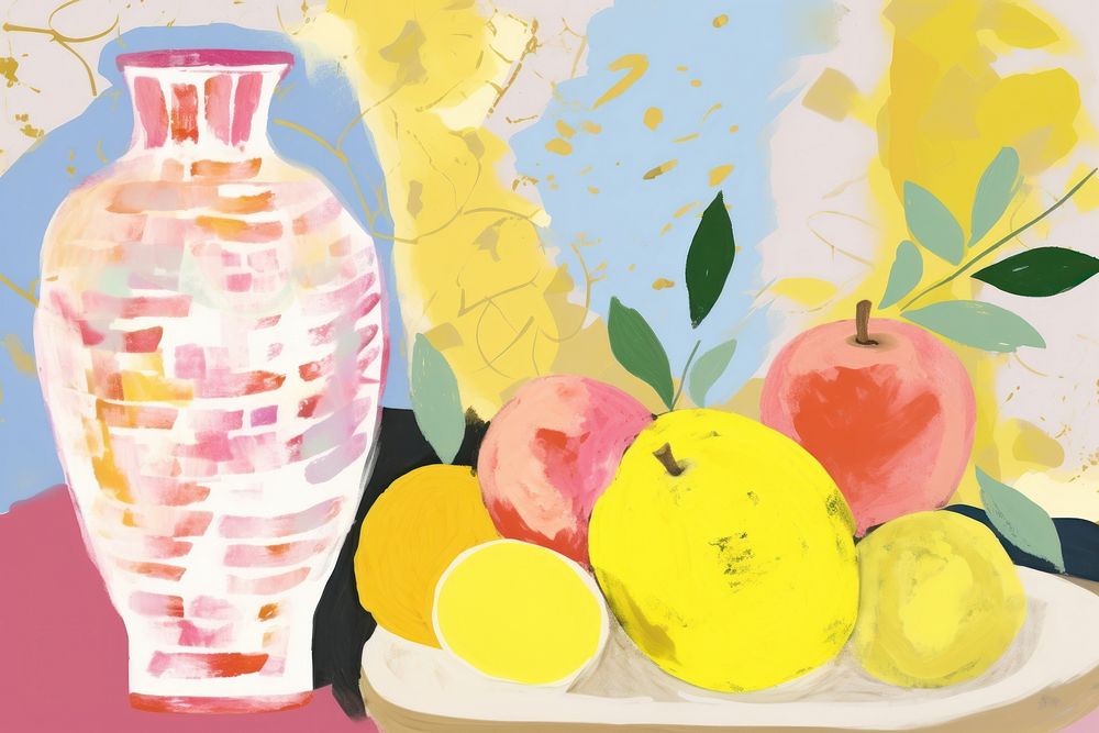 Vase art painting fruit.