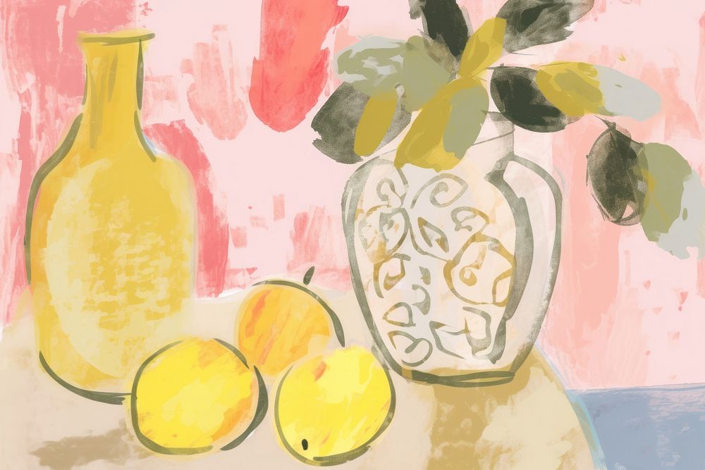 Vase art painting fruit.