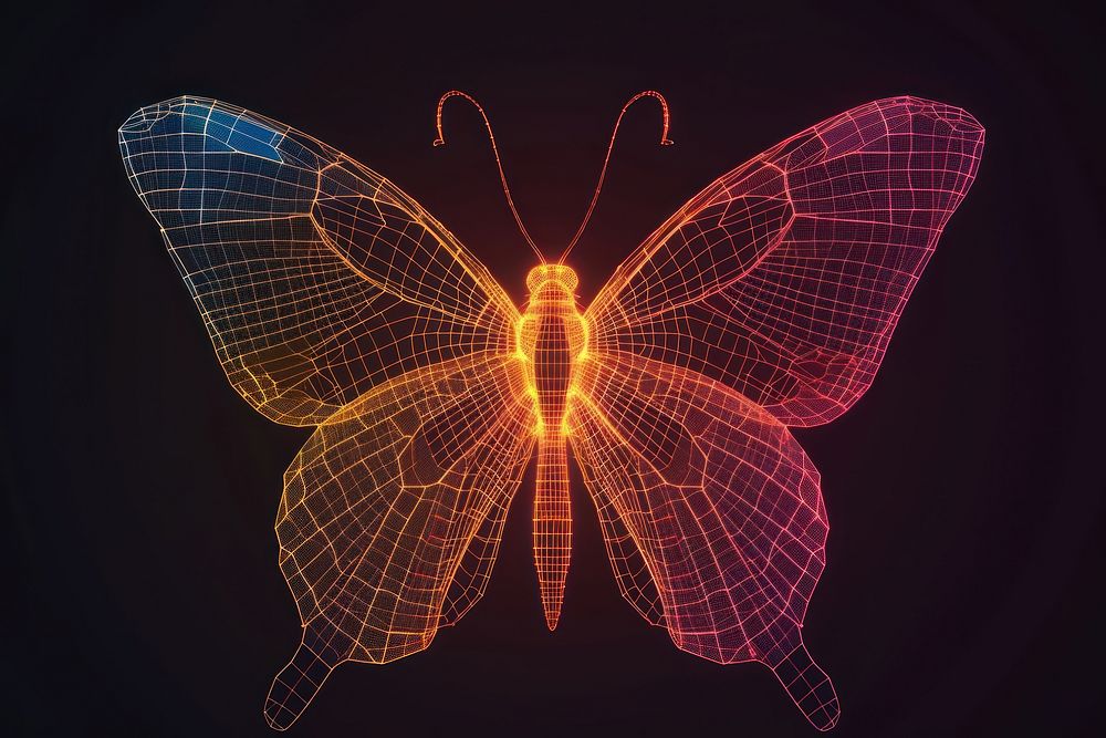 Futuristic butterfly glowing insect.