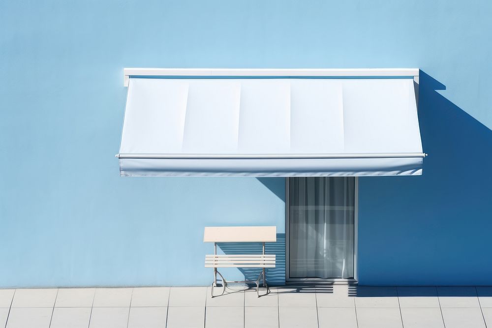 Awning white wall blue.