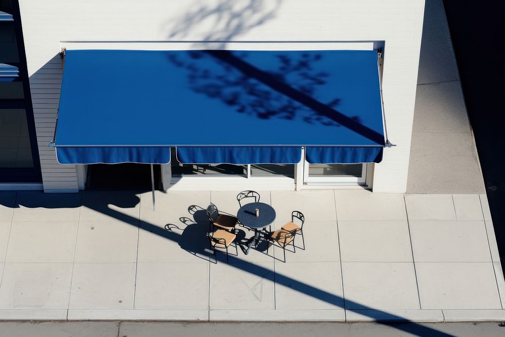 Awning chair cafe blue.