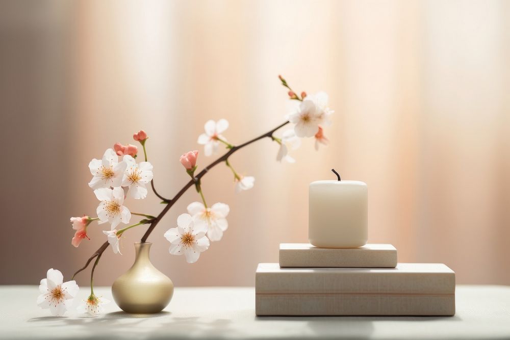 A japanese ceremony set blossom flower candle.