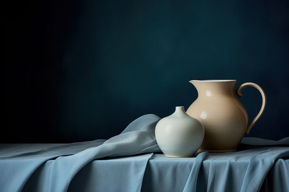 Still life pottery white blue.