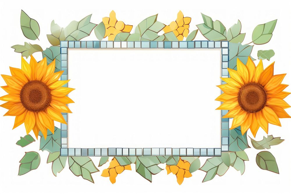 Sunflower mosaic frame plant art white background.