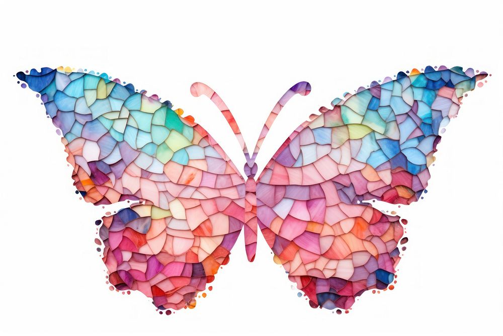 A pastel butterfly frame art mosaic white background.