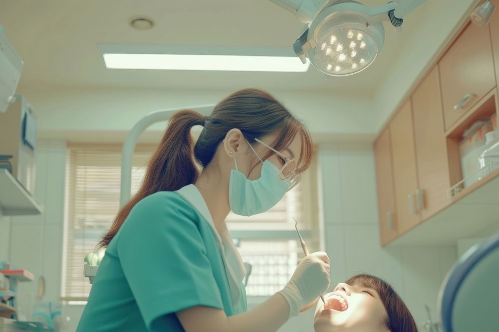 Female Dentist Treating Teeth Of Patient patient dentist adult.