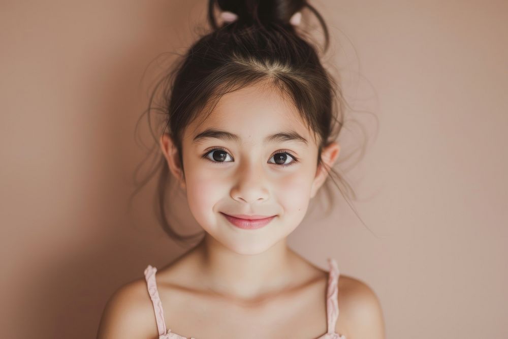 Asian girl ballerina portrait smiling child.