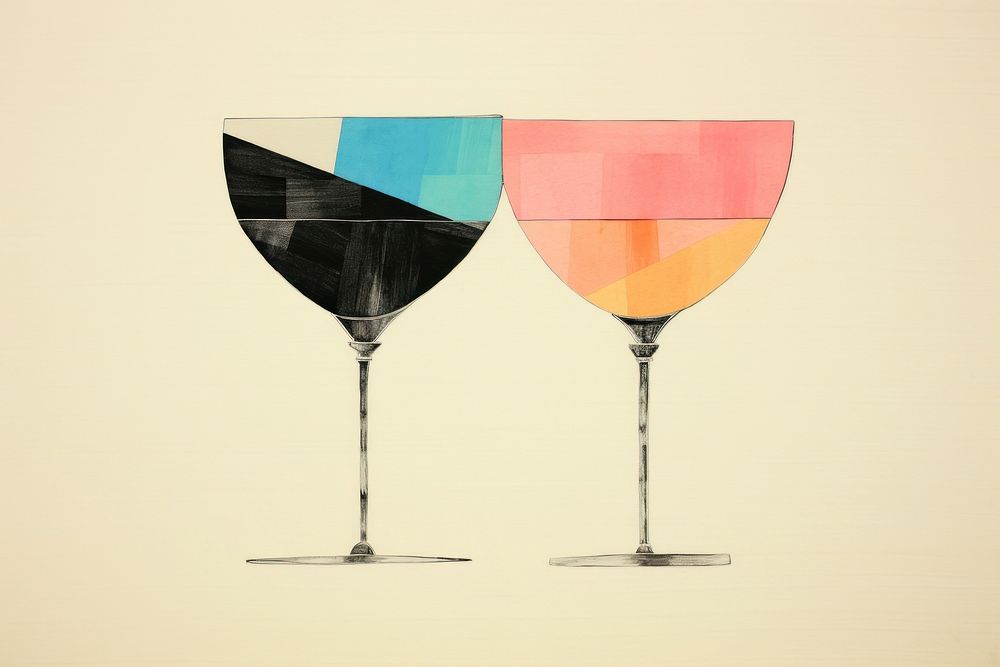 Two cocktail glasses drink wine art.