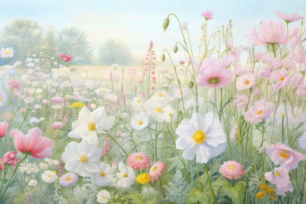 Wildflower garden border painting backgrounds outdoors.