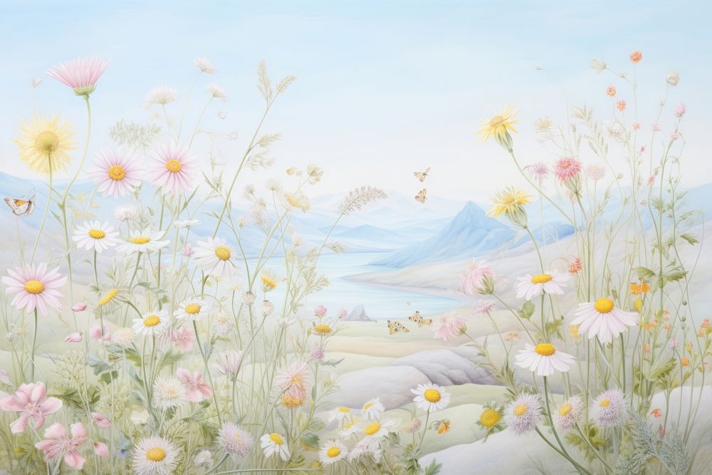 Painting of wildflowers backgrounds outdoors nature.