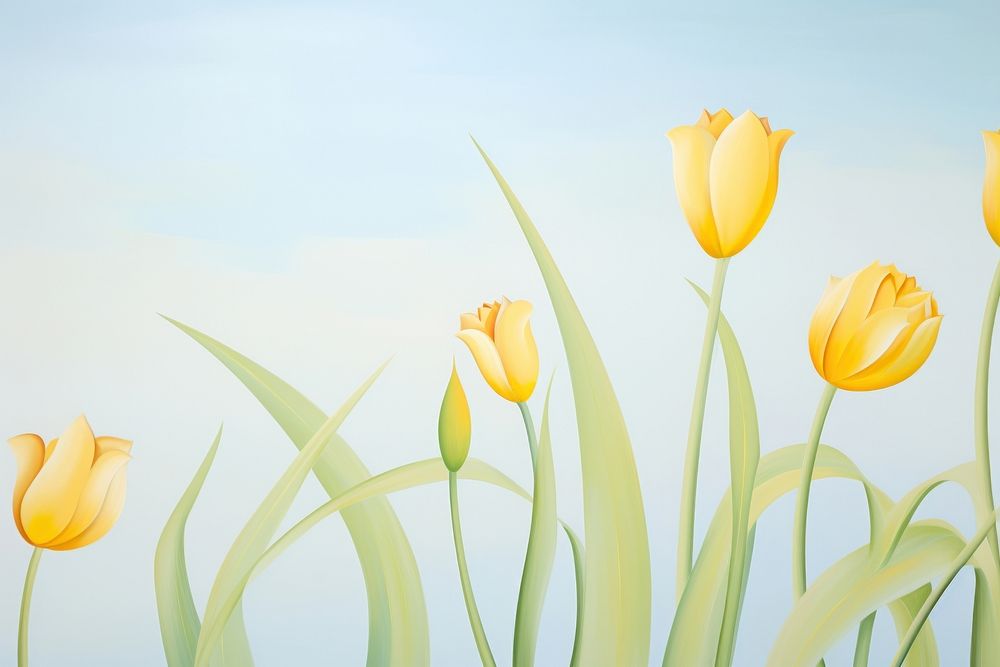 Yellow tulip border outdoors painting flower.