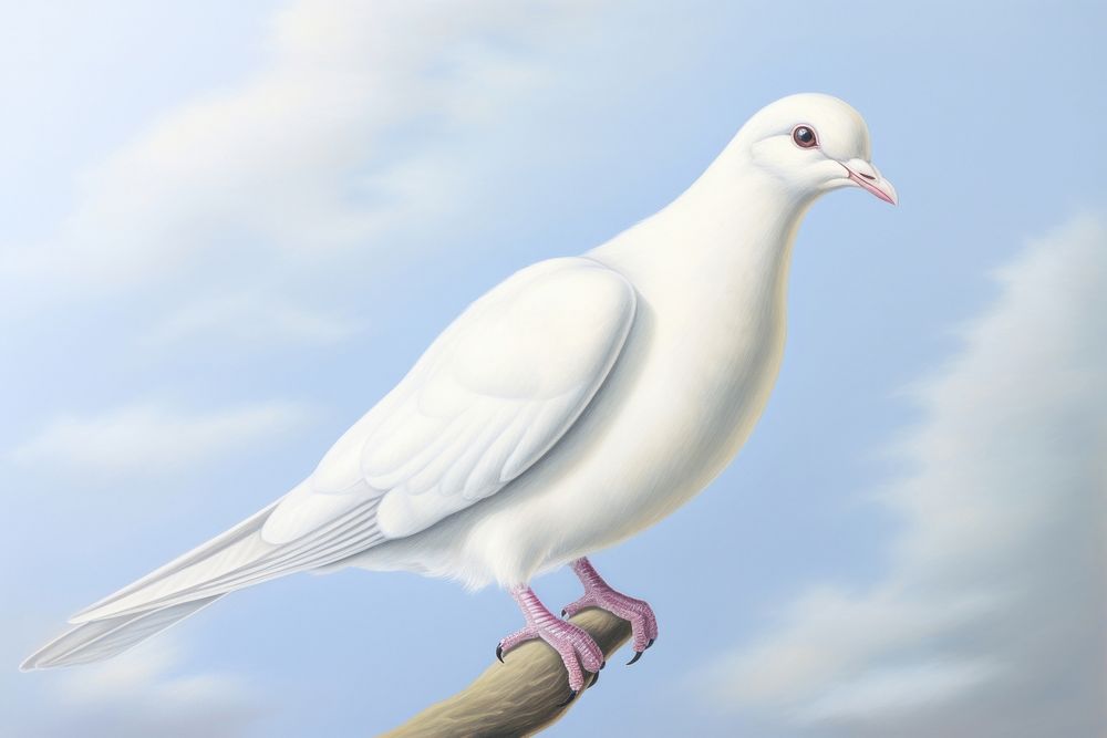 Painting of a white dove bird animal wildlife outdoors.