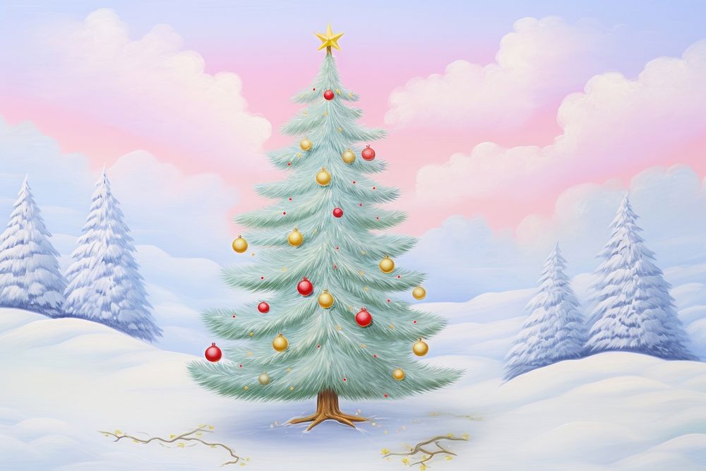 Painting of aesthetic Christmas tree christmas backgrounds outdoors.