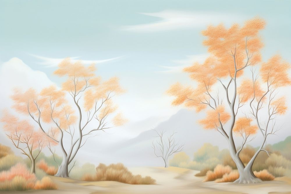 Painting of aesthetic Autumn trees backgrounds landscape outdoors.