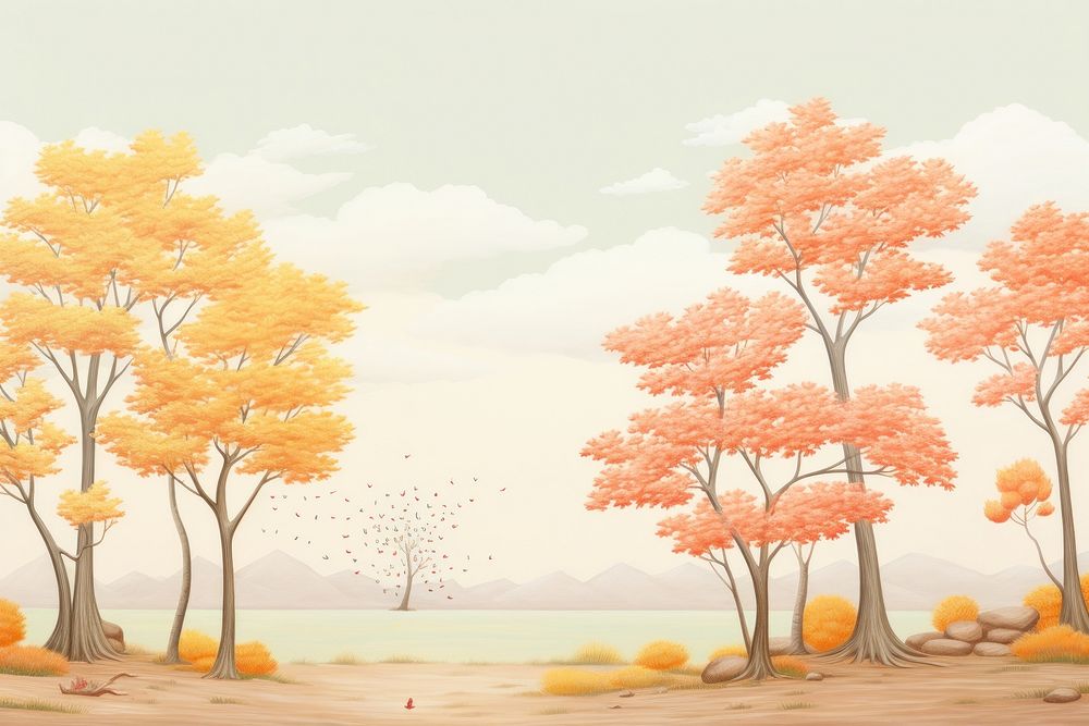 Painting of aesthetic Autumn trees backgrounds outdoors autumn.