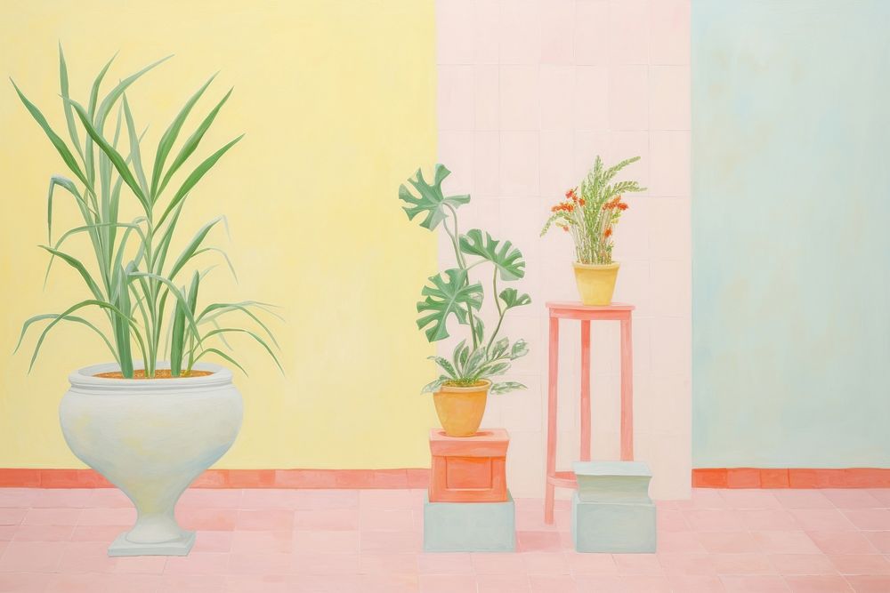 Painting of aesthetic houseplant flower art architecture.