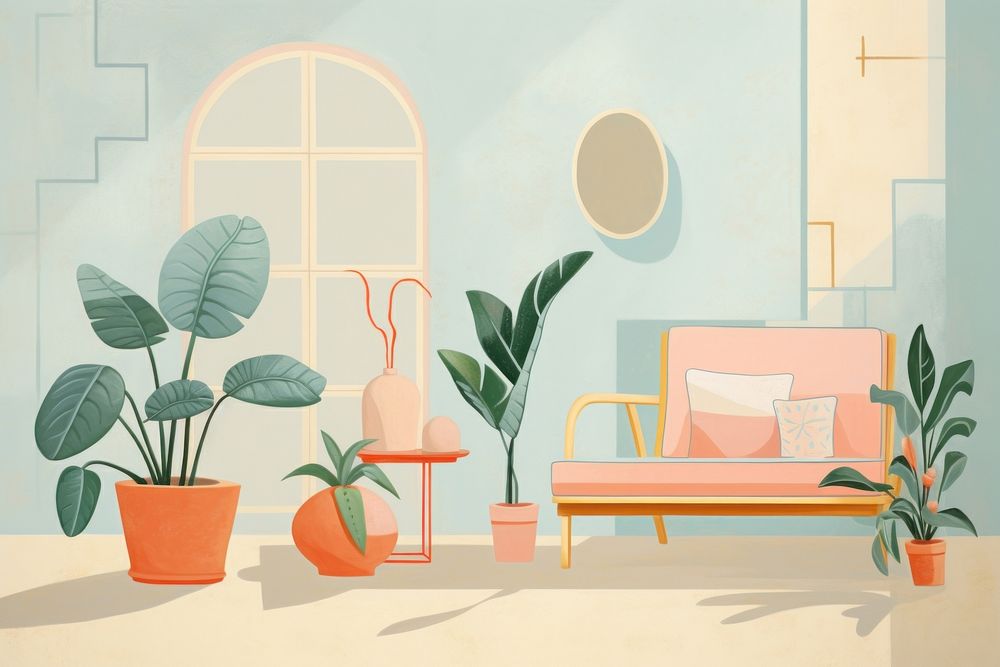 Painting of aesthetic houseplant furniture architecture relaxation.