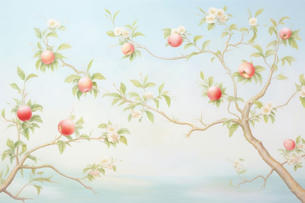 Painting of apple branches flower plant art.