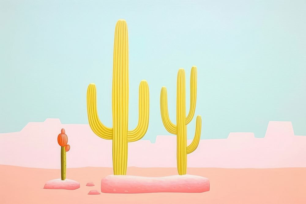 Painting of cactus plant landscape cartoon.