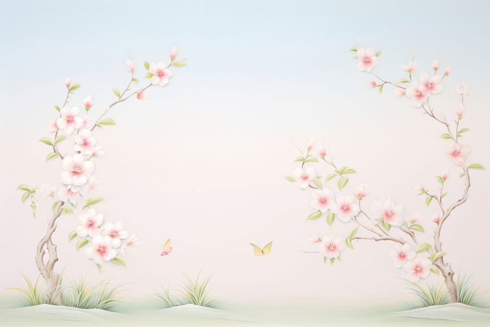 Painting of flower branch border pattern plant tranquility.
