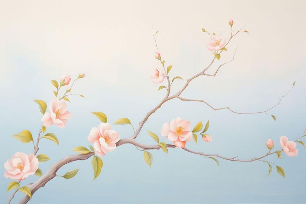 Painting of flower branch blossom plant rose.