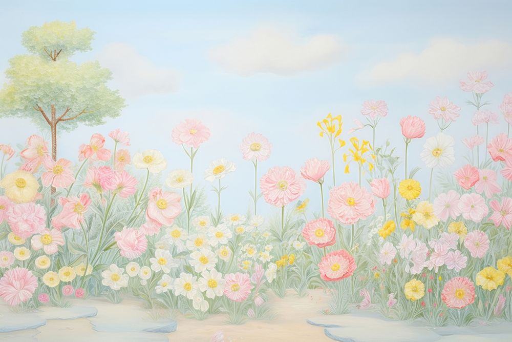 Flower garden border painting backgrounds outdoors.