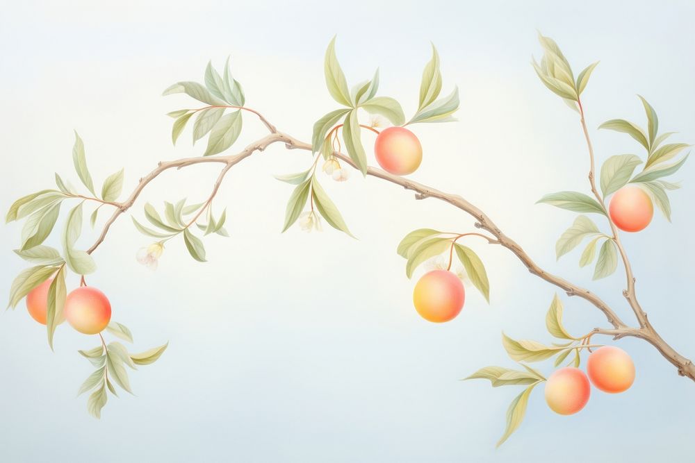 Painting of fruit branch plant freshness apricot.