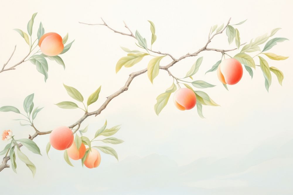 Painting of fruit branch plant freshness apricot.