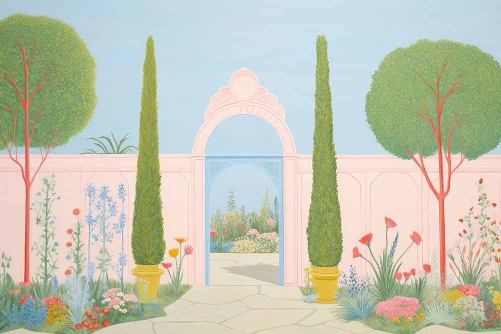 Garden border painting architecture outdoors.