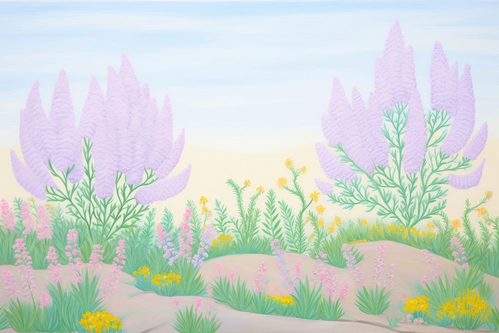 Lavender bush border painting backgrounds landscape.